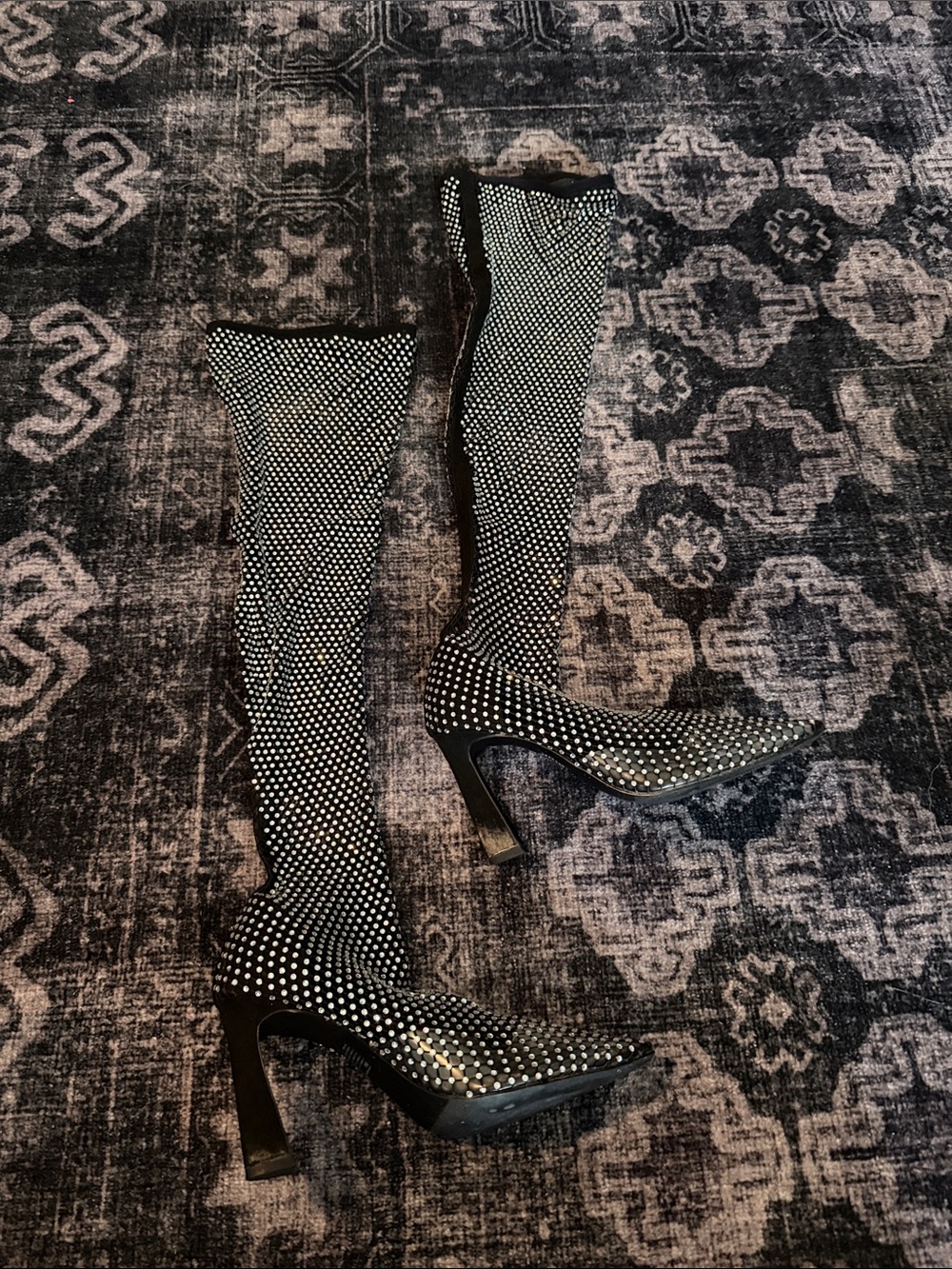 Steve Madden Black Rhinestone Over-the-Knee Heeled Boots